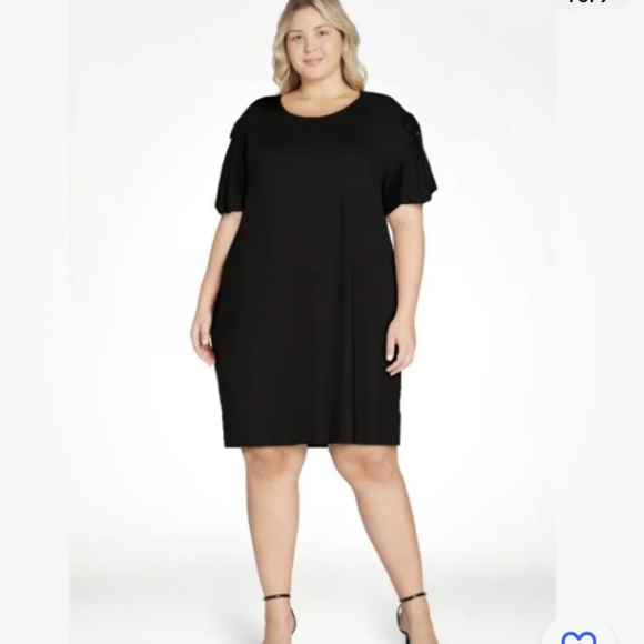 Terra & Sky Dresses & Skirts - Terra and Sky Women’s Plus Size Black Ruched Shoulder Knit Dress 2X (20W-22W)